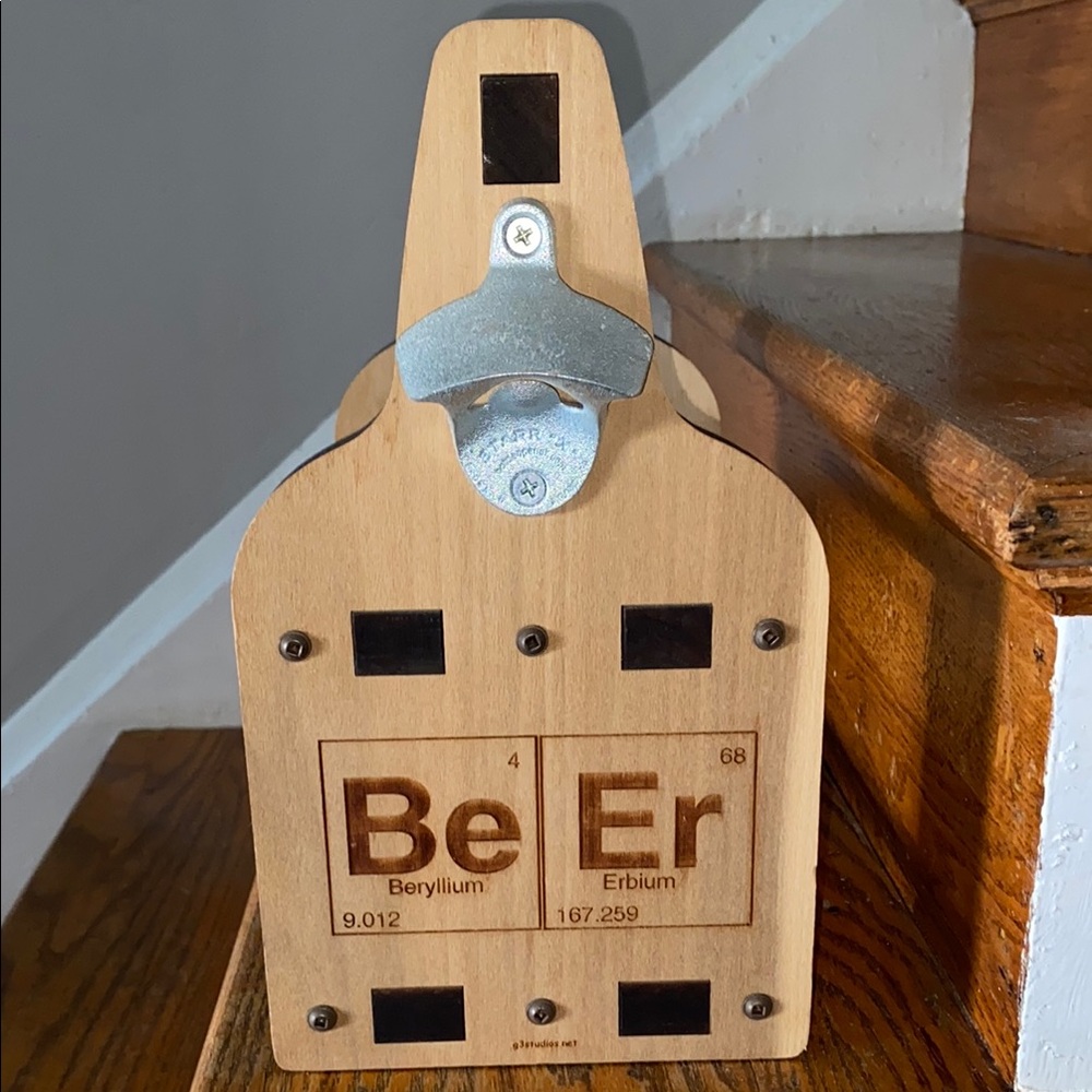 Natural Wood Beer Caddy with Bottle Opener Element Design g3studios - Picture 2 of 4